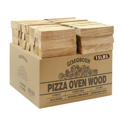 Pizza Oven & Cooking Wood – Mini Kiln-Dried Oak, 6-Inch Logs, 15lb Box – Bark-Free Firewood for Ooni, Gozney, Solo Stove & More – High Heat, Long-Lasting Burn for Grilling, BBQ & Smoking