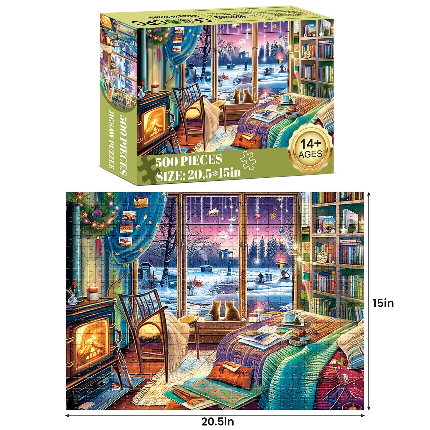 500 Pieces Puzzles for Adult Jigsaw Puzzle 500 Piece Puzzle Children Elderly Puzzle Snow Cat Puzzle Gift for Mom Dad Family Friend Family Activity Games Home Decor Wall Art 20.5x15IN