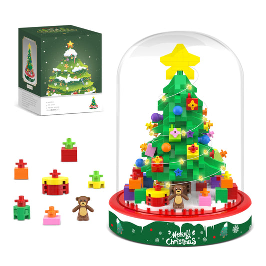 Christmas Tree Building Blocks Toy Building Sets, 542 Pcs Christmas Décor Building Kit with LED Light, Christmas Tree Toy Tabletop Christmas Ornament Xmas Gifts Stocking Stuffers for Kids Adults