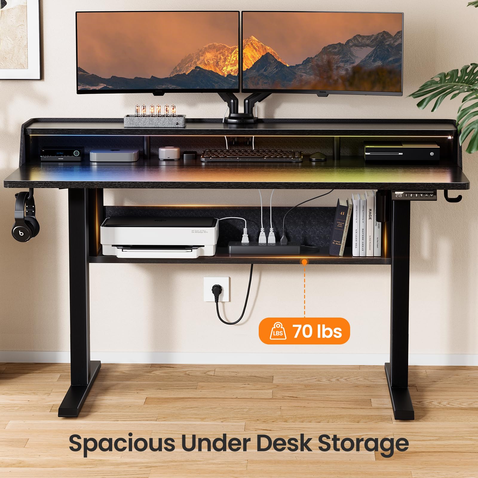 ErGear Adjustable Electric Standing Desk with Bookshelf & RGB Monitor Stand - WoodArtSupply