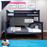 Max & Lily Bunk Bed Twin Over Full Size with Ladder, Solid Wood Platform Bed Frame with Ladder for Kids, 14" Safety Guardrails, Easy Assembly, No Box Spring Needed, Blue Max & Lily