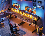 MOTPK 40 inch Gaming Desk with LED Lights & Power Outlets, Small Computer Gaming Table with Float Monitor Stand, Kids Boys Desk with Carbon Fiber Texture MOTPK