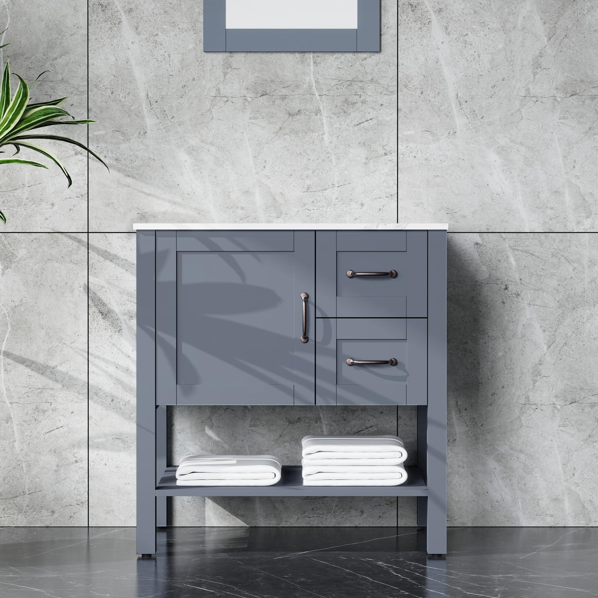 Homecart 30" Bathroom Vanity Cabinet Modern Freestanding Cabinet with Marble Pattern Countertop, Grey, Basin not Included Homecart