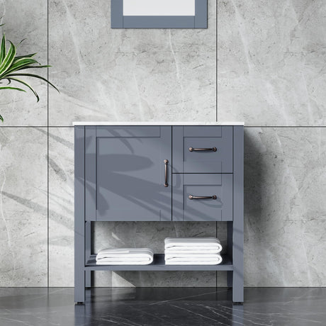Homecart 30" Bathroom Vanity Cabinet Modern Freestanding Cabinet with Marble Pattern Countertop, Grey, Basin not Included Homecart