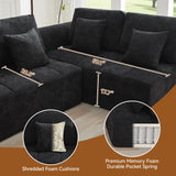 140''Modular Sectional Couches for Living Room, Cloud Boneless Compressed Sectional Sofa, Oversized L Shaped 5 Seater Upholstered Memory Foam Sofa, No Assembly, Chenille Black WUTUTUEE