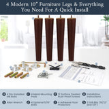 Brown Round Furniture Legs - Premium Mid Century Legs for Sofa, Chair, Table, Dresser, Bed, Cabinet, Ottoman - Our Wooden Legs Are Easy To Install & Include Installation Hardware - Set of 4, 10 Inches Airy Abode