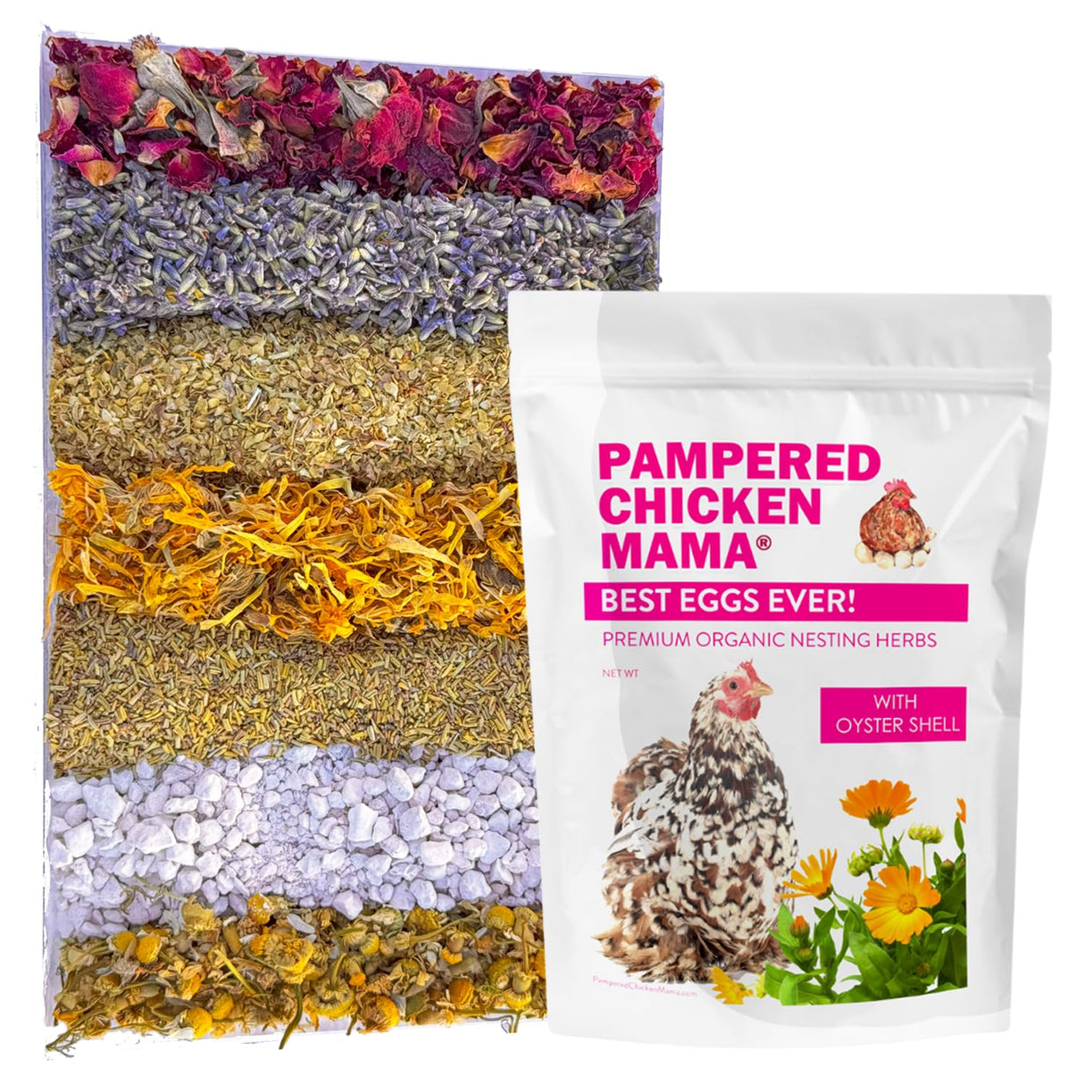 Pampered Chicken Mama Best Eggs Ever! Nesting Herbs for Chickens (10 Ounces) Calcium Supplement for Chickens | Chicken Feed Supplies, Hen Treats for Coops Pampered Chicken Mama