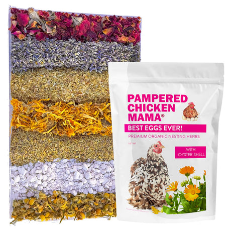 Pampered Chicken Mama Best Eggs Ever! Nesting Herbs for Chickens (10 Ounces) Calcium Supplement for Chickens | Chicken Feed Supplies, Hen Treats for Coops Pampered Chicken Mama