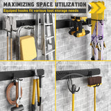 YZSFMZGE 64" Garage Tool Organizer Wall Mount, 720lbs Garden Tool Organizer with 10 Adjustable Hooks, Heavy Duty Garage Tool Storage Rack for Yard, Shed (4 Racks, 10 Hooks, 3 Straps) YZSFMZGE