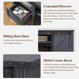 JXQTLINGMU Farmhouse TV Stand for 75+ Inch TV, 32" Tall Entertainment Center w/4 Drawers & Sliding Barn Door, Rustic Media Console w/Storage Shelves, 66" Wood Television Stand for Living Room, Black JXQTLINGMU