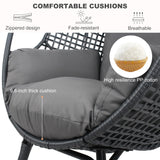 TQKVIPI Oversized Egg Chair-Wicker Outdoor Indoor Rattan Patio Egg Lounge Chairs with Cushion 500lbs Capacity for Living Room, Balcony, Backyard(Grey) TQKVIPI