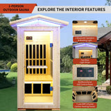 Outdoor Sauna 1 Person for Home Backyard Sauna Outdoor Infrared Sauna 1 Person Dry Sauna for Home Far Infrared Sauna Outdoor Spruce Wood Sauna 1300W Low EMF Single Person Infrared Sauna Room in Home RIGO