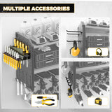 KAFAHOM Power Tool Organizer with Charging Station, Built in 8 Outlet Power Strip,Large 8 Drill Holder Wall Mount, Heavy Duty Metal Power Tool Storage Rack Tool Shelf for Garage Organization Black KAFAHOM