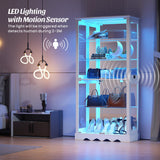 HWB 71" Glass Door Curio Cabinet with RGB LED Lights (White) HWB