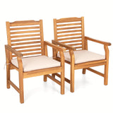 MFSTUDIO 2 Pieces Acacia Wood Patio Dining Chairs, Natural Oil Finished Outdoor Dining Chair Set of 2, Slat Back Patio Dining Chair with Removable Cushion for Garden, Backyard MFSTUDIO