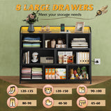 WLIVE Led Dresser for Bedroom, TV Stand for Bedroom with LED Lights and Power Outlet, Wide Chest of Drawers for Hallway, 8 Fabric Drawers for Living Room and Entryway, Charcoal Black Wood Grain Print WLIVE