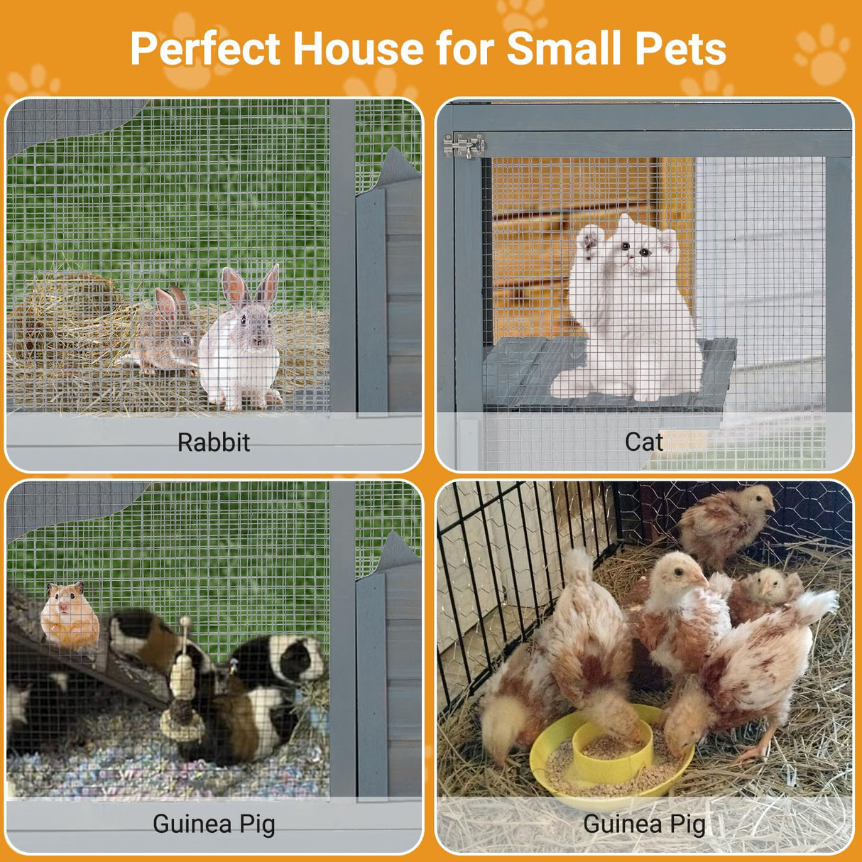 GarveeLife Large 2-Tier Outdoor Cat House, Small Animal Enclosure with 2 Lockable Doors, Catio with Waterproof Cover and Sunshine Panel Roof, Portable Kitty House with Resting Boxes & Fixable Wheels GarveeLife