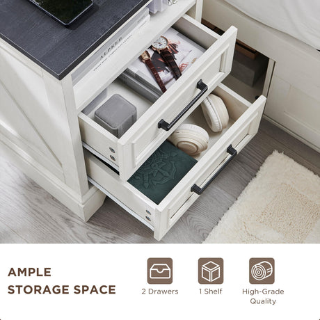 ACCOHOHO 18" Farmhouse Nightstand with Charging Station,End Table with 2 Drawers Storage,Side Table,Bedside Cabinet for Bedroom,Living Room,White ACCOHOHO