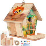 Bird Houses for Outside to Build, DIY Birdhouse Kit with Paint Set, Wooden Bird House with Feeder Trough, Natural Woodworking Kits for Kids and Adults Bird Nest WIZGSZ