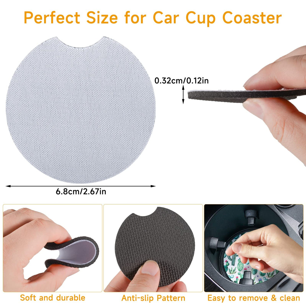 120PCS Sublimation Blanks Car Coasters, Absorbent Auto Coasters for Cup Holders, Neoprene Car Coasters Absorb Spills to Keep Cupholders Clean Valyria