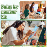 MotiMind 12 Sets Framed Paint by Number Kit for Adults with 12 Wooden Easels, 12 Disposable Apron, 12 Pigment 12 Brush, 12 Palette, DIY Acrylic Paint by Number Kits for Party(Flower) MotiMind