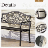 Sophia & William Outdoor Bench, Metal Garden Bench, Cast Iron Park Benches for Outside with Floral Design Backrest, Black Sophia & William