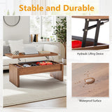 Small Lift Top Coffee Table, Wood Rectangle Coffee Table with Lifting Top and Hidden Storage Compartment, Mid Century Modern Center Tables for Small Space, Living Room, Office (Walnut) QHITTY