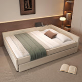 KALALLA Queen Size Daybed with Trundle and USB-Ports, Upholstered L-Shaped Day Bed Frame Space Saving for Living Room, No Box Spring Needed, Kids Girls Adults, Beige KALALLA