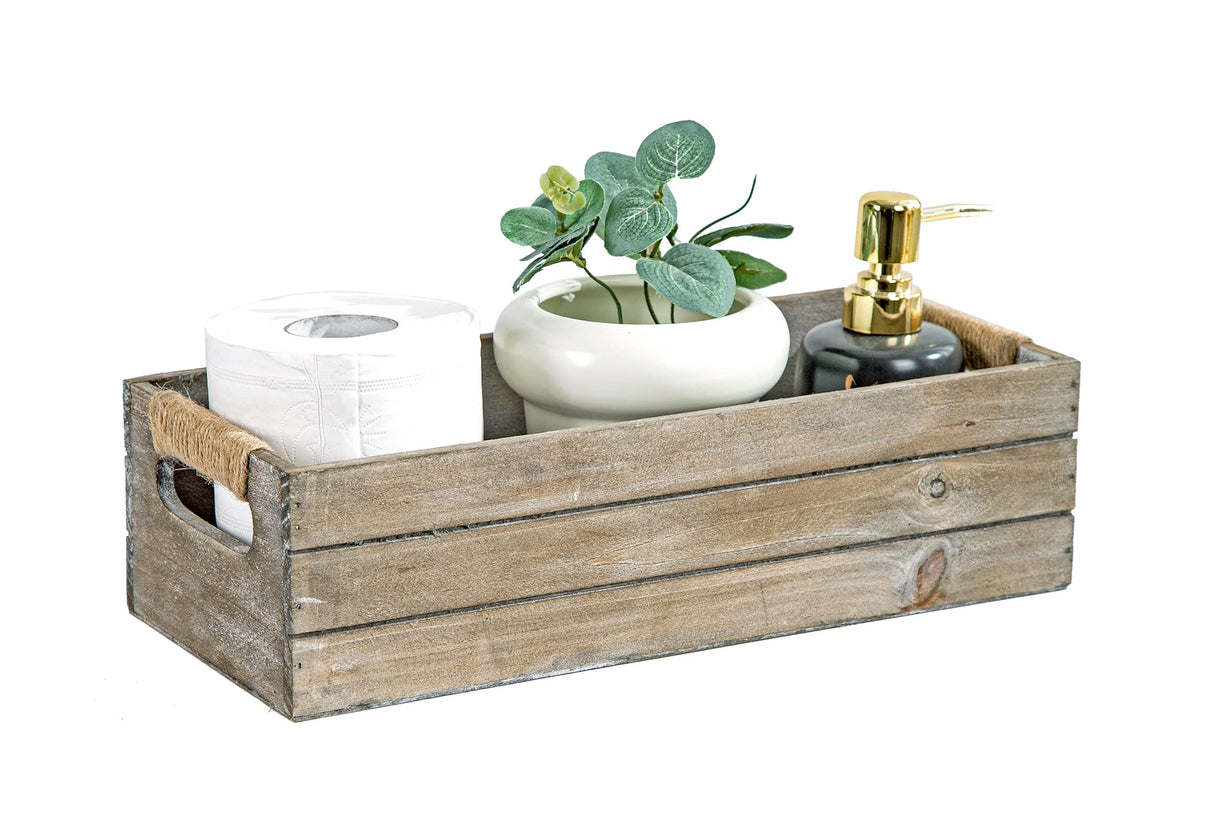 TIMRIS Rustic Wooden Box, Farmhouse Bathroom Decor Box, Wooden Toilet Paper Holder, Toilet Tank Basket, Decorative Storage Container Box (Rustic Gray) TIMRIS