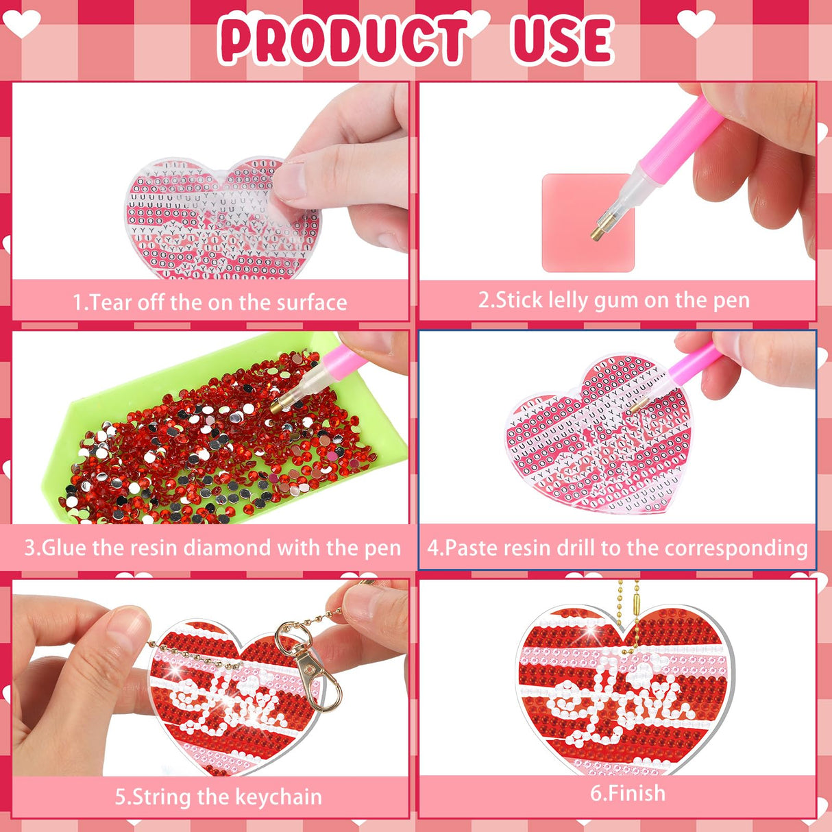 Tondiamo 20 Pcs Valentine's Day Keychain Kits Diamond Painting with Tools Love Heart Diamond Art Keychain Hanging Decor for DIY Ornaments Tondiamo