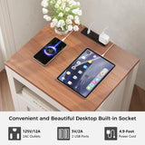 Luoxiao Nightstand Set of 2 with Charging Station, End Table, 18" Farmhouse Side Table with 2 Storage Drawers, Rustic Wooden Sofa Table, Bedside Cabinet for Living Room, Bedroom, White Luoxiao