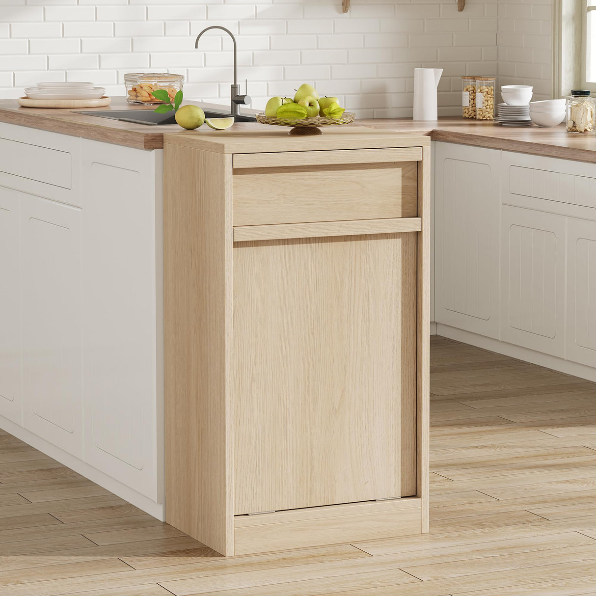 CABIHOME Tilt Out Trash Cabinet, Hidden Trash Cabinet with 10 Gallon Storage, Pet-Proof Freestanding Garbage Can Cabinet Laundry Hamper for Kitchen Dining Room CABIHOME
