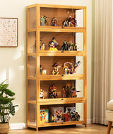 idhhco 5 Tier Curio Display Cabinet, Storage Cabinet with Acrylic Glass Door, Collectibles Toy Organizers Rack & Display Shelf, Kids Bookcase for Bedroom, Reading Nook, Toddler's Room, Bamboo idhhco