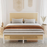 GarveeHome Queen Bed Frame with Rattan Headboard and Footboard, Bohemian Rattan Queen Size Bed Frame with Under Bed Storage, Solid Metal Foundation with Silent Slats,No Box Spring Needed GarveeHome