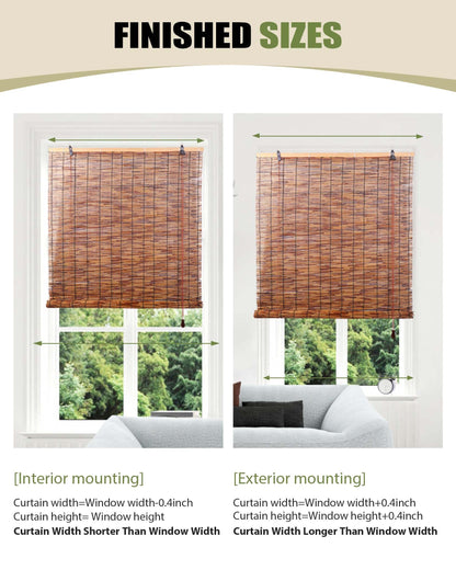 FoundGo Natural Bamboo Roller Blinds - Retro Light Filtering Shades for Windows and Doorways