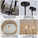 LASENCHOO 5 Lights Rattan Wicker Drum Chandeliers for Dining Room, Dia 19" Drum Pendant Light Fixture Hanging Boho Chandelier for Living Room Kitchen Entryway Hallway Bedroom, Height Adjustment LASENCHOO