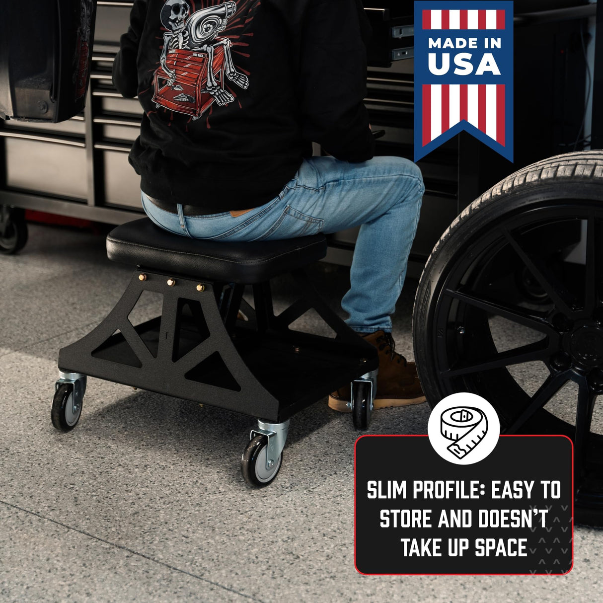 Vyper Low Pro Garage Stool with Removable Seat for Mechanics, Automotive, DIY - 400 lb Capacity Shop Chair, Rolling Shop Stool (Black Seat, Blue Frame) Vyper Industrial