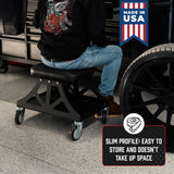 Vyper Low Pro Garage Stool with Removable Seat for Mechanics, Automotive, DIY - 400 lb Capacity Shop Chair, Rolling Shop Stool (Black Seat, Blue Frame) Vyper Industrial