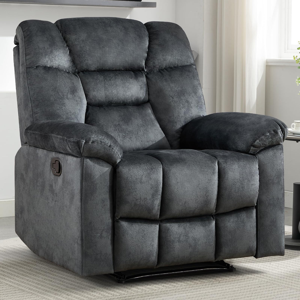 EBELLO Manual Recliner Chair for Adults with Soft Padded Headrest and Backrest, Overstuffed Single Recliner Sofa Chair for Living Room, Grey EBELLO