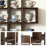 Suzile Oversize Tea Cup and Saucer Display Rack Rustic Brown Wooden Display Shelves Rustic Wooden Floating Curio Shelf Travel Wall Mounted Tea Cup and Saucer Rack Holder Shadow Box Shelf Suzile