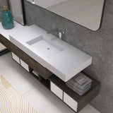 MEDUNJESS 47"X19" Stone Resin Wall Mounted Floating Sink, Bathroom Vanity with Sink,Solid Surface Bathroom Pedestal Sink Basin with No Faucet Hole and Pop-up Drain, Matte White MEDUNJESS