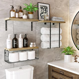 HAMITOR Floating Shelves Wall Mounted Over Toilet: Bathroom Shelf with Towel Rack Paper Holder Storage - Rustic Wood Farmhouse Shelves for Wall Decor/Bathroom HAMITOR