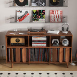 Oubayajia Large Record Player Stand With Power Outlet - Vinyl Storage Holder and Turntable Table (Walnut, 55.11''W*15.74''D*29.52''H) Oubayajia