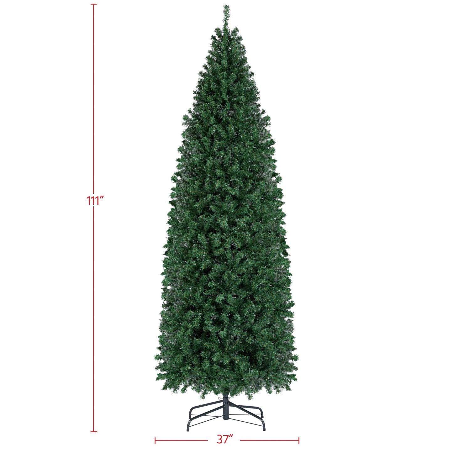 Yaheetech 9ft Pre-lit Artificial Christmas Tree with 500 Warm Lights Hinged Spruce Pencil with Foldable Stand Holiday Decoration Slim Tree, Green