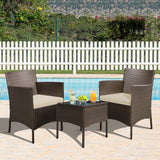 Yaheetech 3 Pieces Patio Porch Furniture Set, Outdoor PE Rattan Wicker Conversation Set with Soft Cushions, Glass Coffee Table & 2 Chairs for Garden/Deck/Courtyard/Poolside, Brown/Khaki Yaheetech