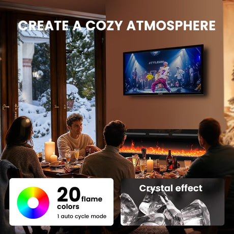 Marsail 60″ Electric Fireplace with App & Remote Control, 5300 BTU Heat Output, Ultra-Slim Wall-Mounted or Recessed Electric Fireplace Inserts with Timer, 20 Flame Colors, Crystal Effect, SLELF02B-60 Marsail