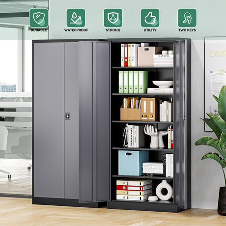 Letaya Metal Garage Storage Cabinets with Lock Door and Adjustable Shelves, Steel Tool Cabinets for Home,Office,Warehouse Organisieren (Black Grey, 72" H) Letaya