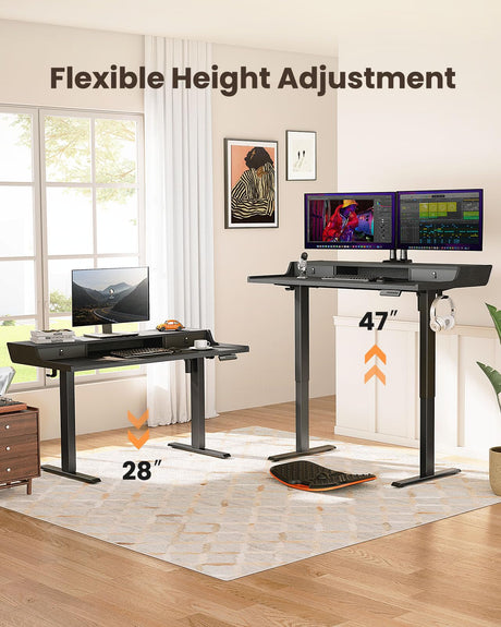 ErGear Electric Standing Desk with Drawers, 63″ x 28″ Gaming Desk with Monitor Stand, C-Clamp Mount Compatible, Home Office Height-Adjustable Desk with Storage Shelf, 4 Preset Heights, Black, EGESD38B ErGear