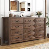 chartustriable Farmhouse 12 Drawer Dresser for Bedroom, 63” Wood Dresser & Chest of Drawers with Rustic Handles, Wide Closet Dresser Organizer, Living Room, Hallway, Bedroom Furniture, Rustic Brown chartustriable