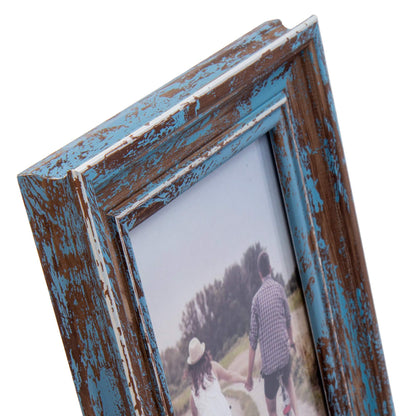 Truu Design Weathered Picture Frame, Distressed Wooden Look for Wall or Tabletop Display, Lightweight Photo Frame with Glass Cover, 4" x 6", Blue